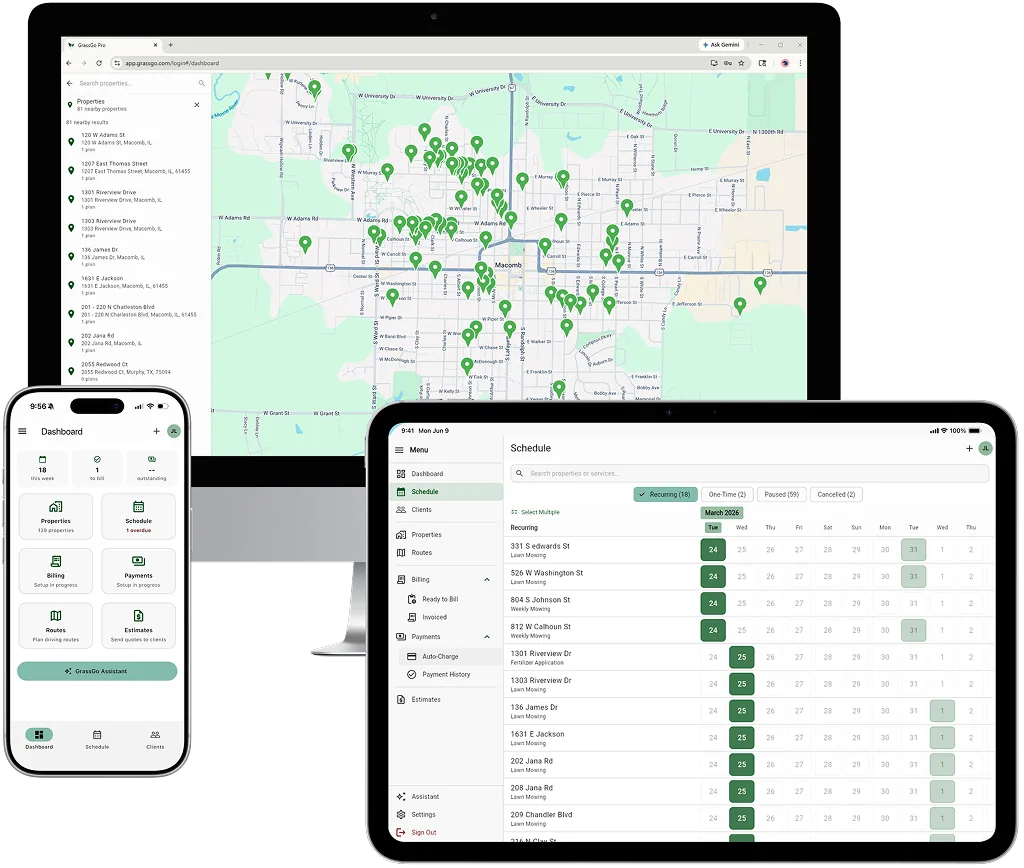 Grass Go on desktop browser, tablet, and iPhone
